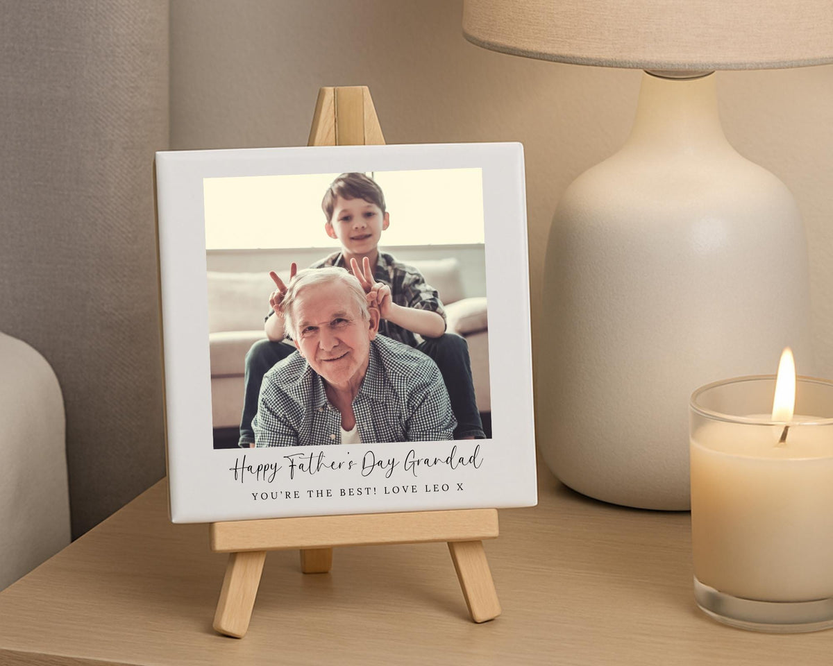 Personalised Father's Day Ceramic Photo Tile With Text Dad Daddy Grandad Gift