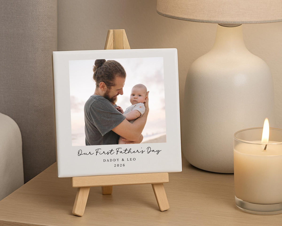Personalised First Father's Day Ceramic Photo Tile With Text Dad Daddy Gift