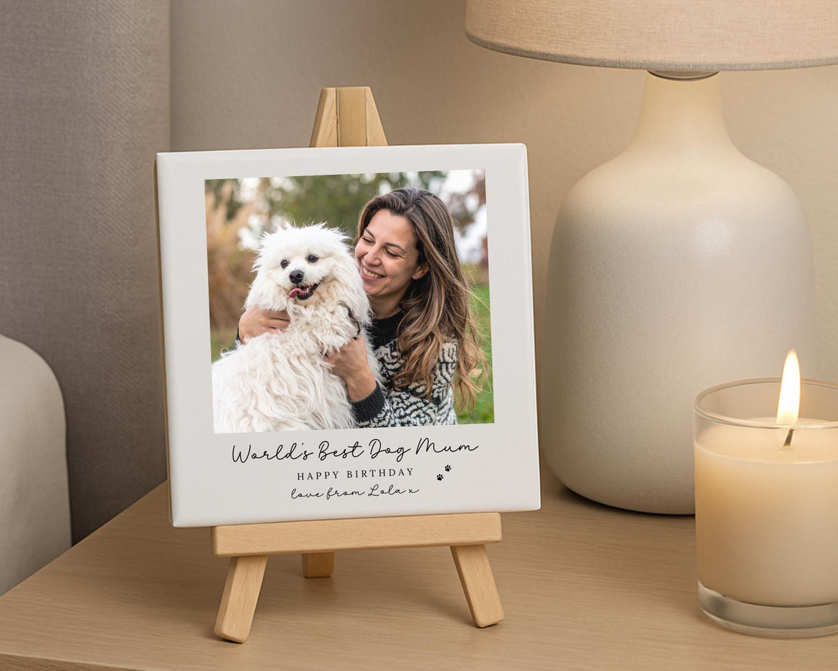 Personalised Dog Dad Mum Ceramic Photo Tile With Text Gift