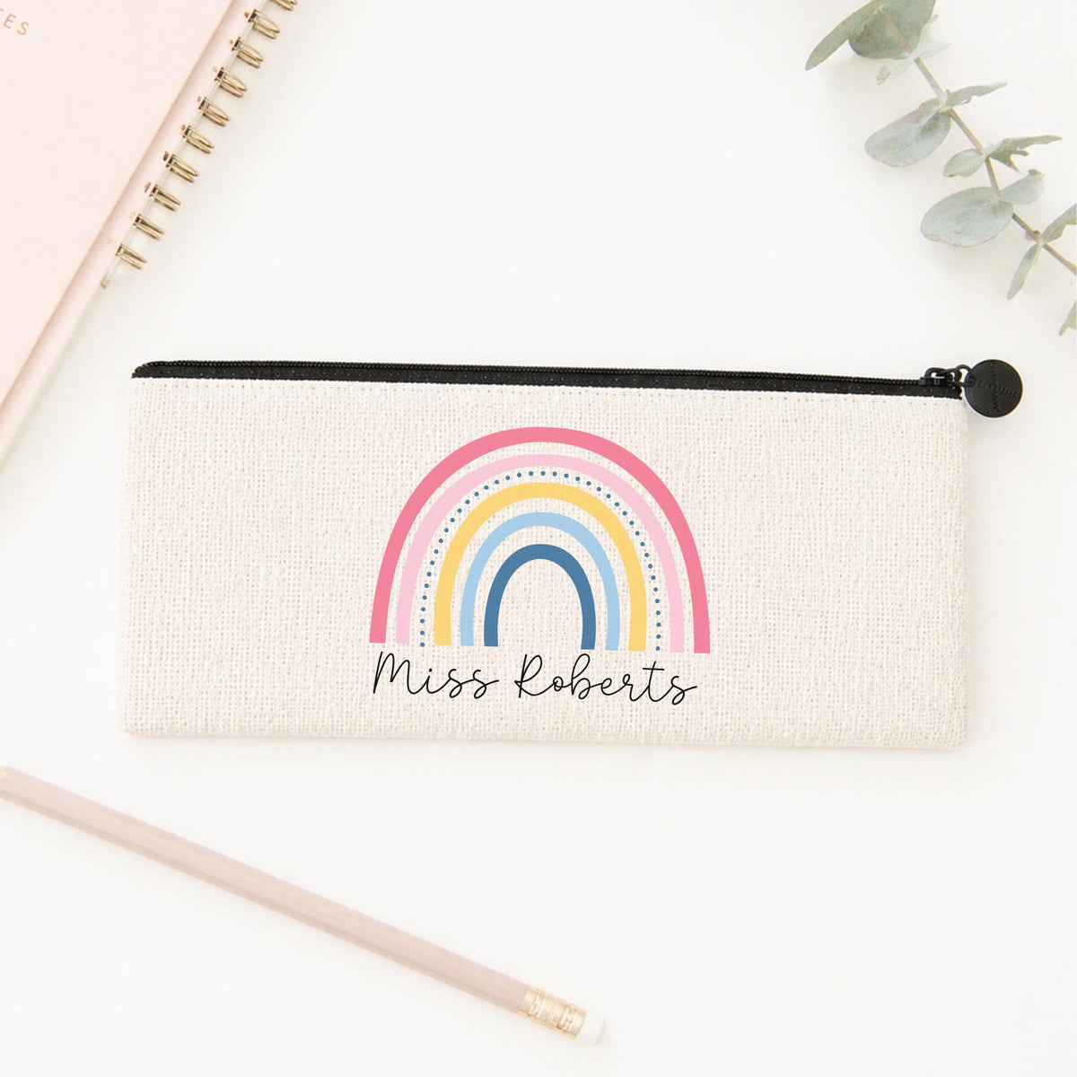 Personalised Teacher Pencil Case: End of Term Gift, Linen Stationery
