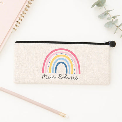 Personalised Teacher Pencil Case: End of Term Gift, Linen Stationery