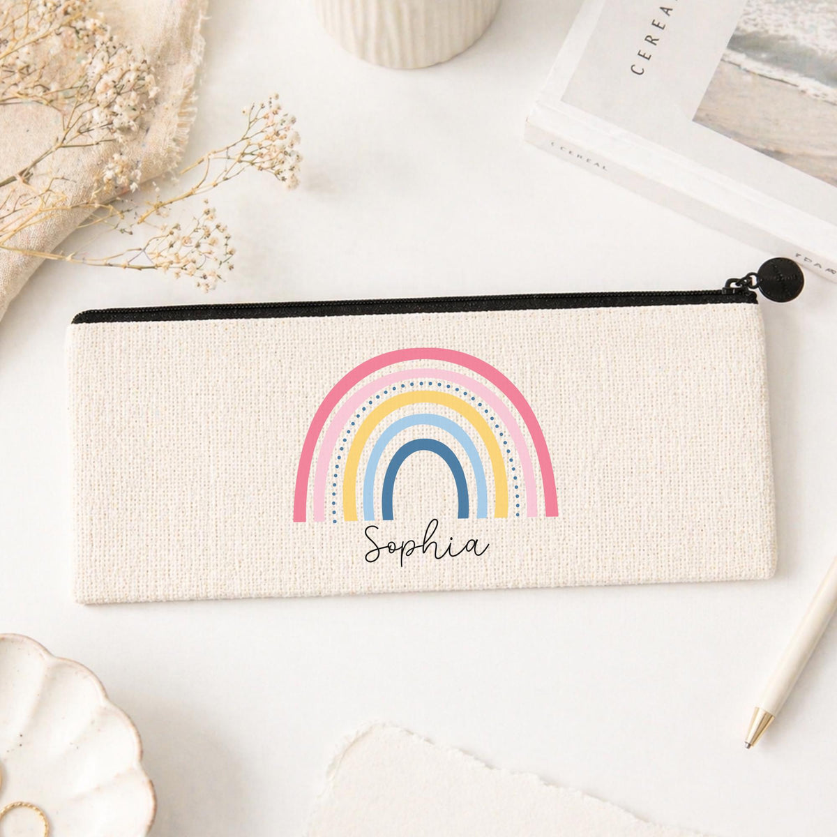 Personalised Teacher Pencil Case: End of Term Gift, Linen Stationery