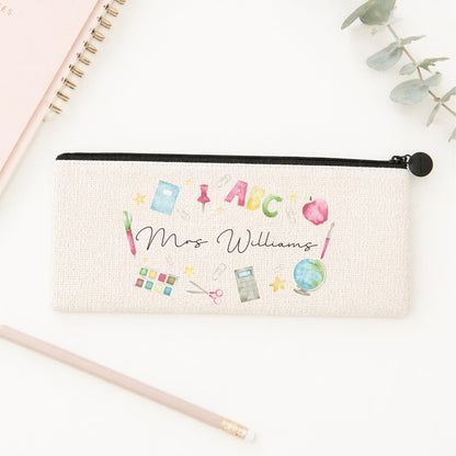 Personalized Teacher Pencil Case: Linen Back To School Gift