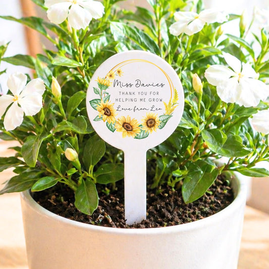Personalised Teacher Gift Plant Stake End Of Term Thank you Present Sunflower Marker