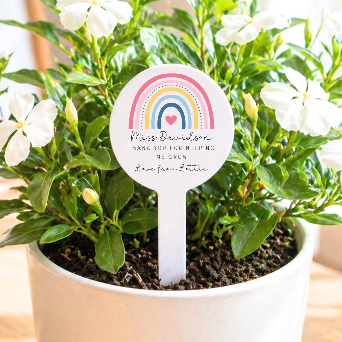 Personalised Teacher Gift Plant Stake End Of Term Thank you Present Rainbow Flower Marker