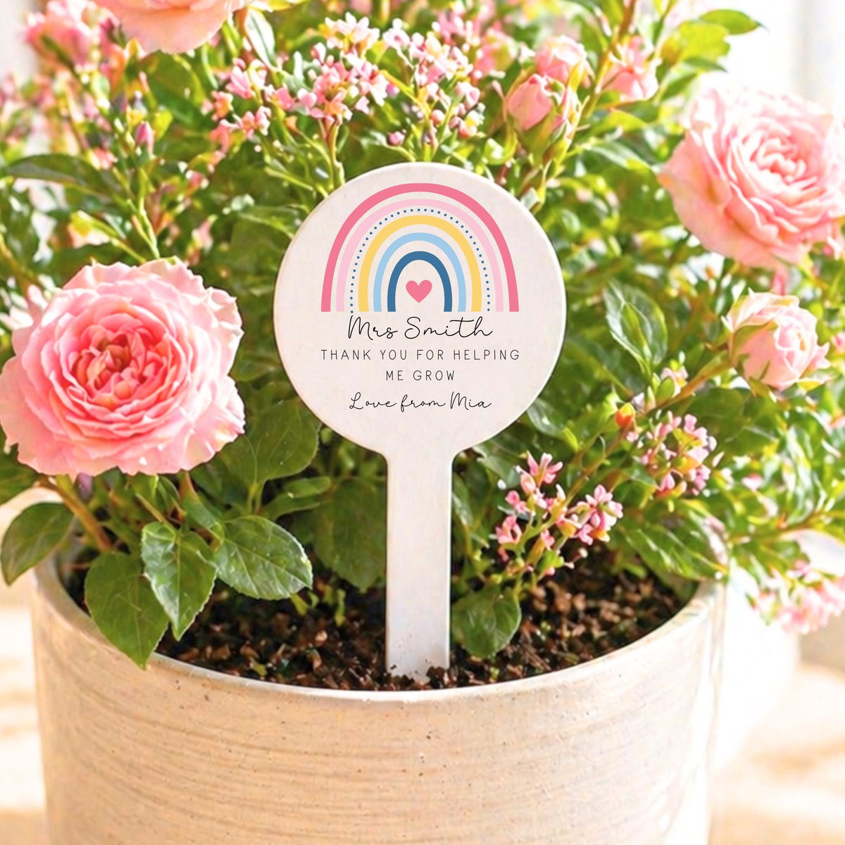 Personalised Teacher Gift Plant Stake End Of Term Thank you Present Rainbow Flower Marker