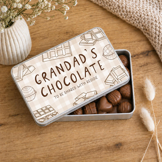 Personalised Chocolate Tin Birthday Gift For Chocoholic Grandparents, Nanny, Grandma Etc
