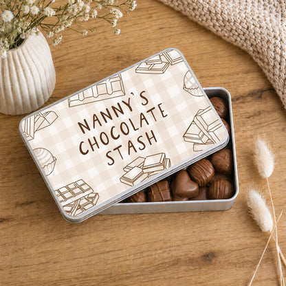 Personalised Chocolate Tin Birthday Gift For Chocoholic Grandparents, Nanny, Grandma Etc