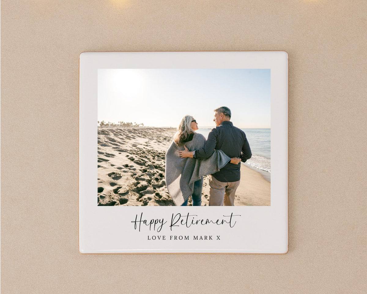Personalised Retirement Ceramic Photo Tile With Text Retiring Leaving Gift