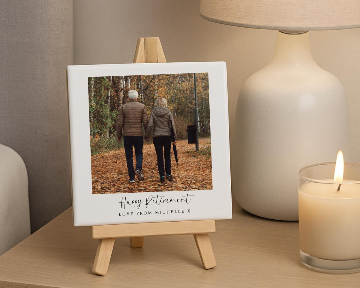 Personalised Retirement Ceramic Photo Tile With Text Retiring Leaving Gift