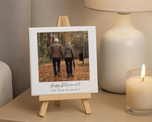 Personalised Retirement Ceramic Photo Tile With Text Retiring Leaving Gift