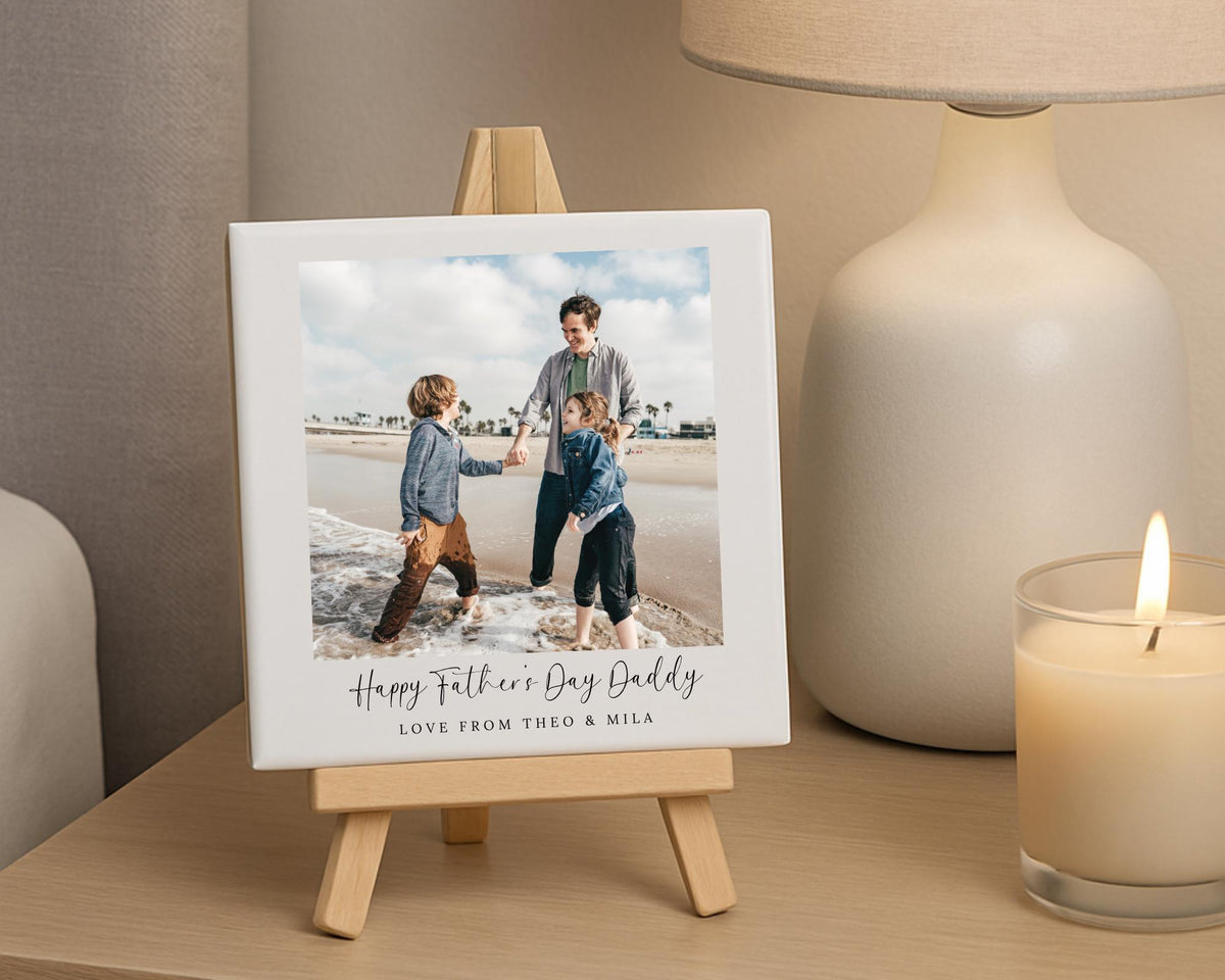 Personalised Father's Day Ceramic Photo Tile With Text Dad Daddy Grandad Gift