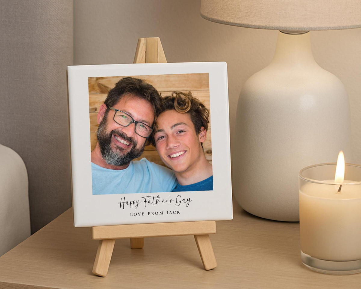 Personalised Father's Day Ceramic Photo Tile With Text Dad Daddy Grandad Gift