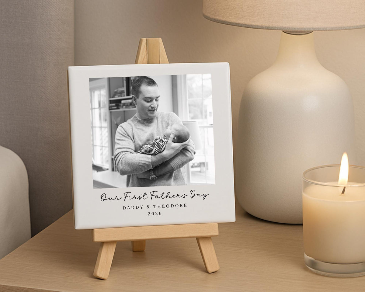 Personalised First Father's Day Ceramic Photo Tile With Text Dad Daddy Gift