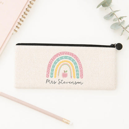 Personalised Teacher Pencil Case: End of Term Gift, Linen Stationery