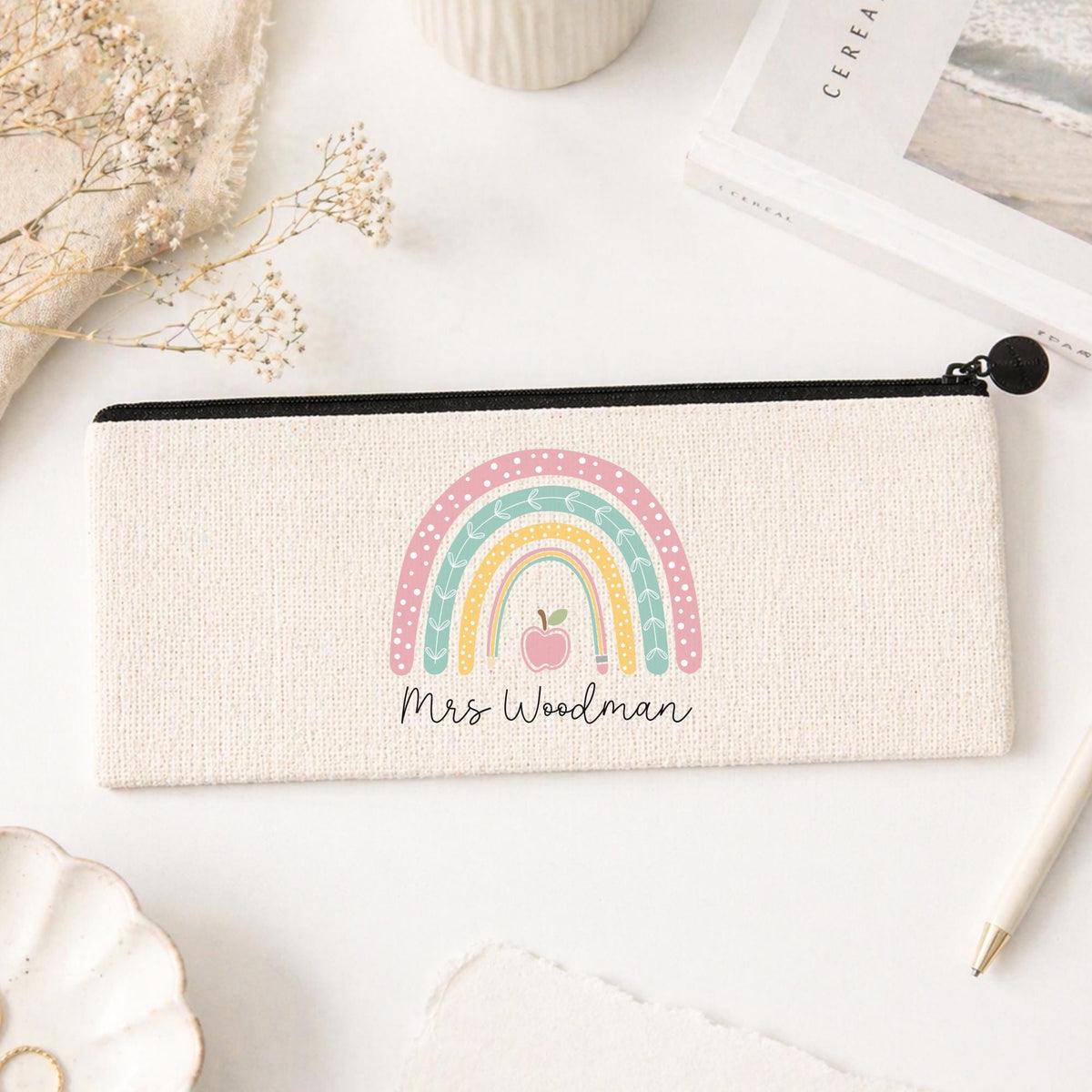 Personalised Teacher Pencil Case: End of Term Gift, Linen Stationery