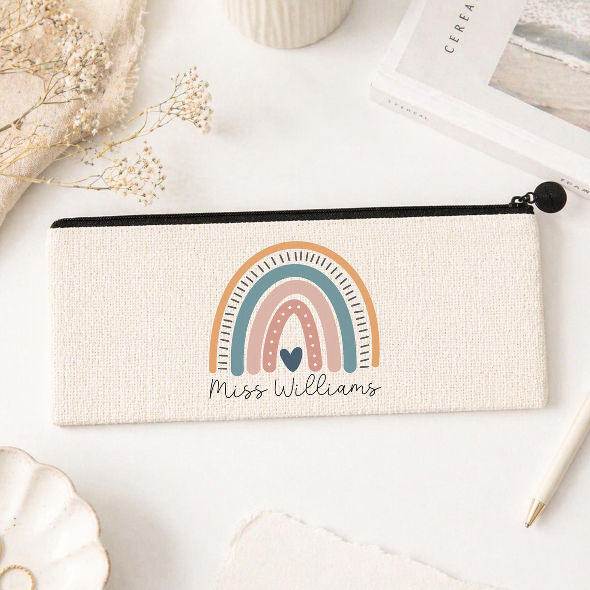 Personalised Teacher Pencil Case: End of Term Gift, Linen Stationery
