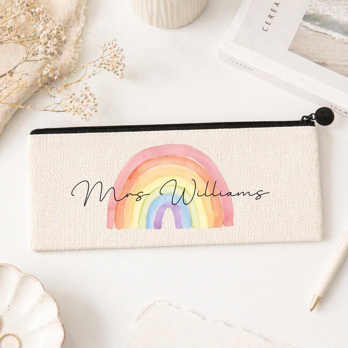 Personalised Teacher Pencil Case: Back To School Gift, Linen Stationery Storage