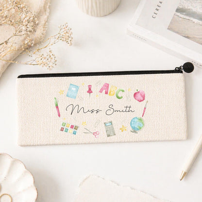 Personalized Teacher Pencil Case: Linen Back To School Gift