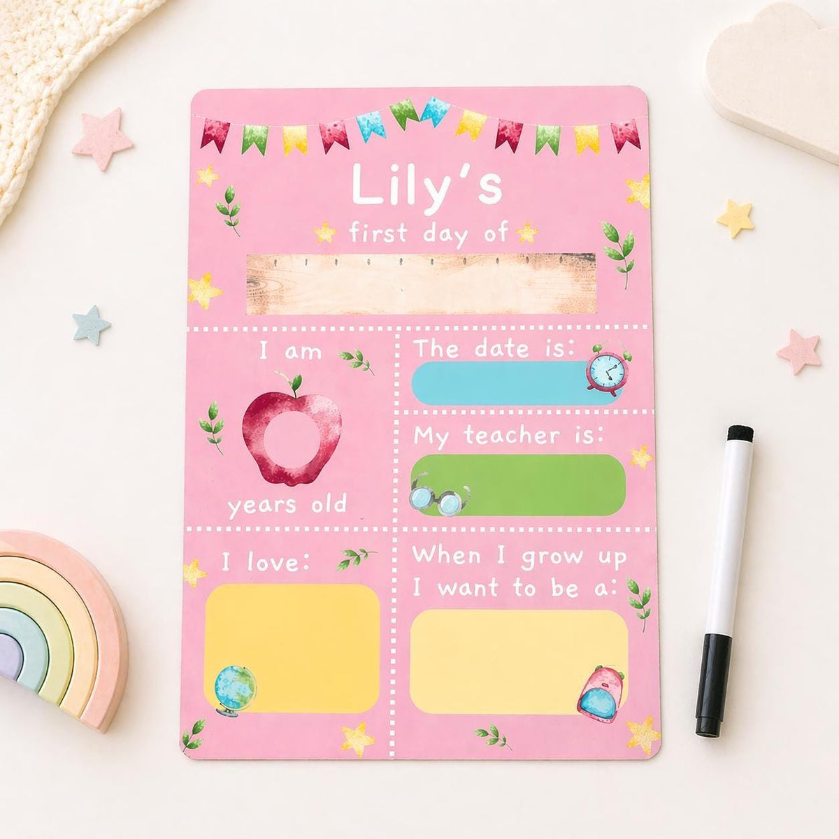 First Day Of School Sign Personalised Reception Back To School Wipeable Board
