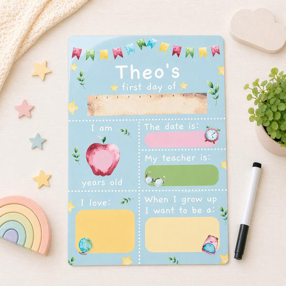 First Day Of School Sign Personalised Reception Back To School Wipeable Board
