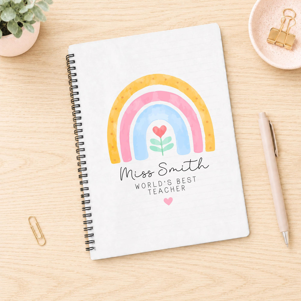 Personalised Teacher Notebook: Rainbow Design, End of Term Gift