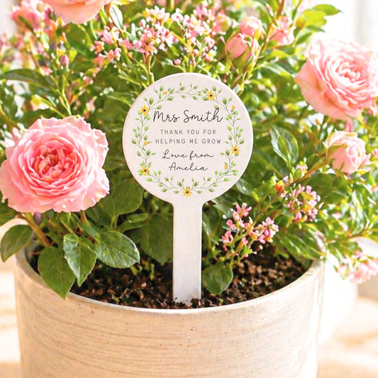 Personalised Teacher Gift Plant Stake End Of Term Thank you Present Yellow Flower Marker