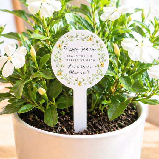 Personalised Teacher Gift Plant Stake End Of Term Thank you Present Yellow Flower Marker