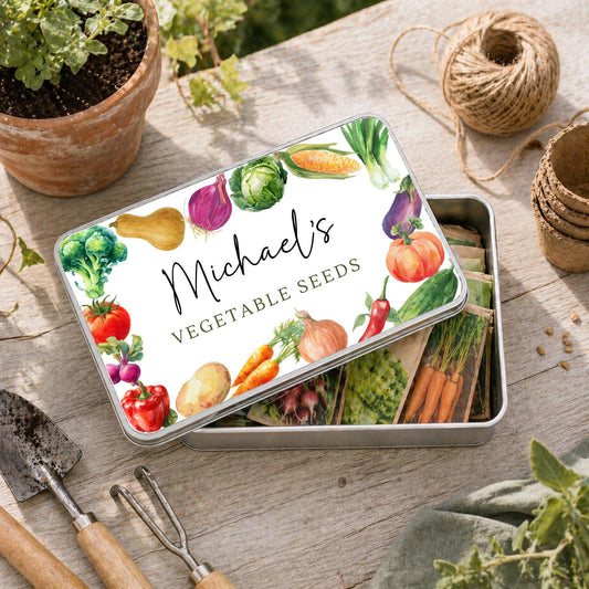 Personalised Allotment Tin Gardening Greenhouse Vegetable Seeds Storage Gift