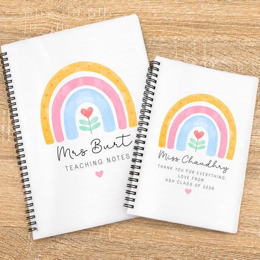 Personalised Teacher Notebook: Rainbow Design, End of Term Gift