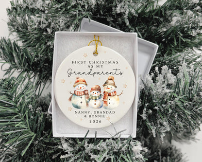 First Christmas As Grandparents Personalised Bauble Ornament Snowman Gift