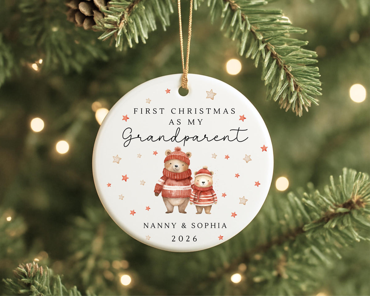 First Christmas As Grandparents Bauble Ornament Personalised Family Xmas Decoration Gift
