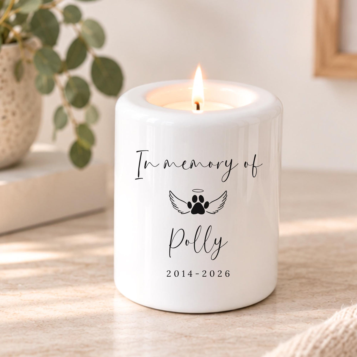 Pet Memorial Candle Tealight Holder Personalised Ceramic Dog Cat Loss Gift