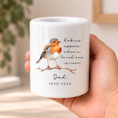 Personalised Robin Memorial Tealight Candle Holder Family Bereavement Memory Gift