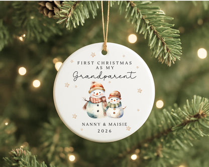 First Christmas As Grandparents Personalised Bauble Ornament Snowman Gift