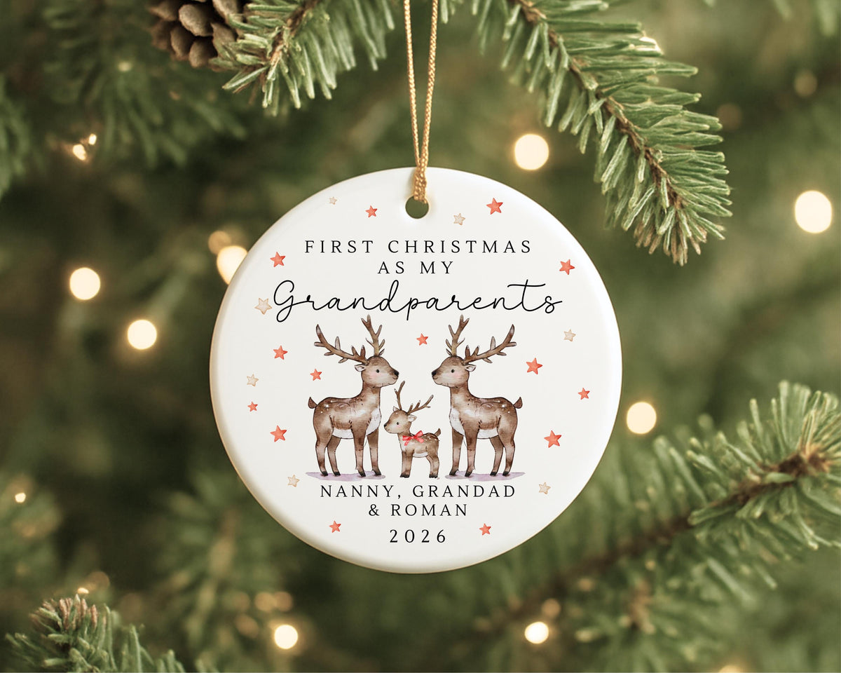 First Christmas As Grandparents Bauble Ornament Personalised Family Xmas Decoration Gift