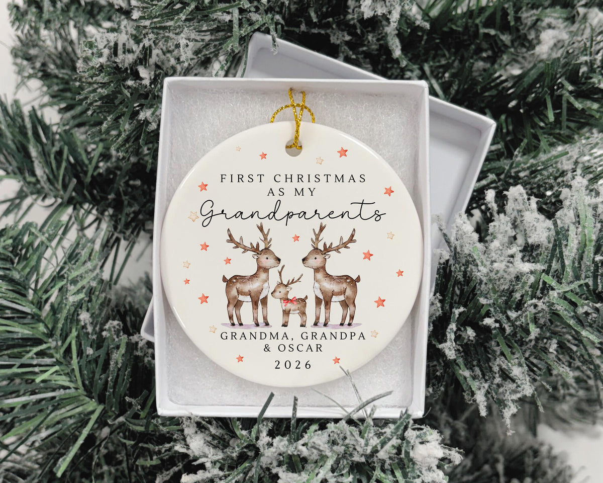 First Christmas As Grandparents Bauble Ornament Personalised Family Xmas Decoration Gift
