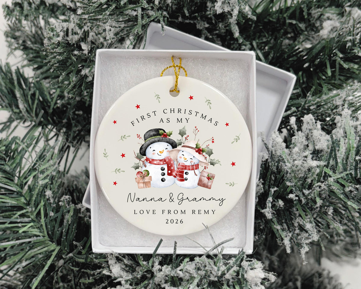 First Christmas As Nanny & Grandad Personalised Bauble Ornament Grandparents Xmas Decoration Gift
