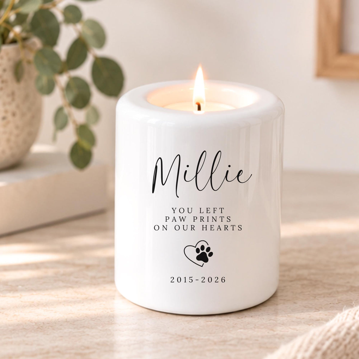 Pet Memorial Candle Tealight Holder Personalised Ceramic Dog Cat Loss Gift