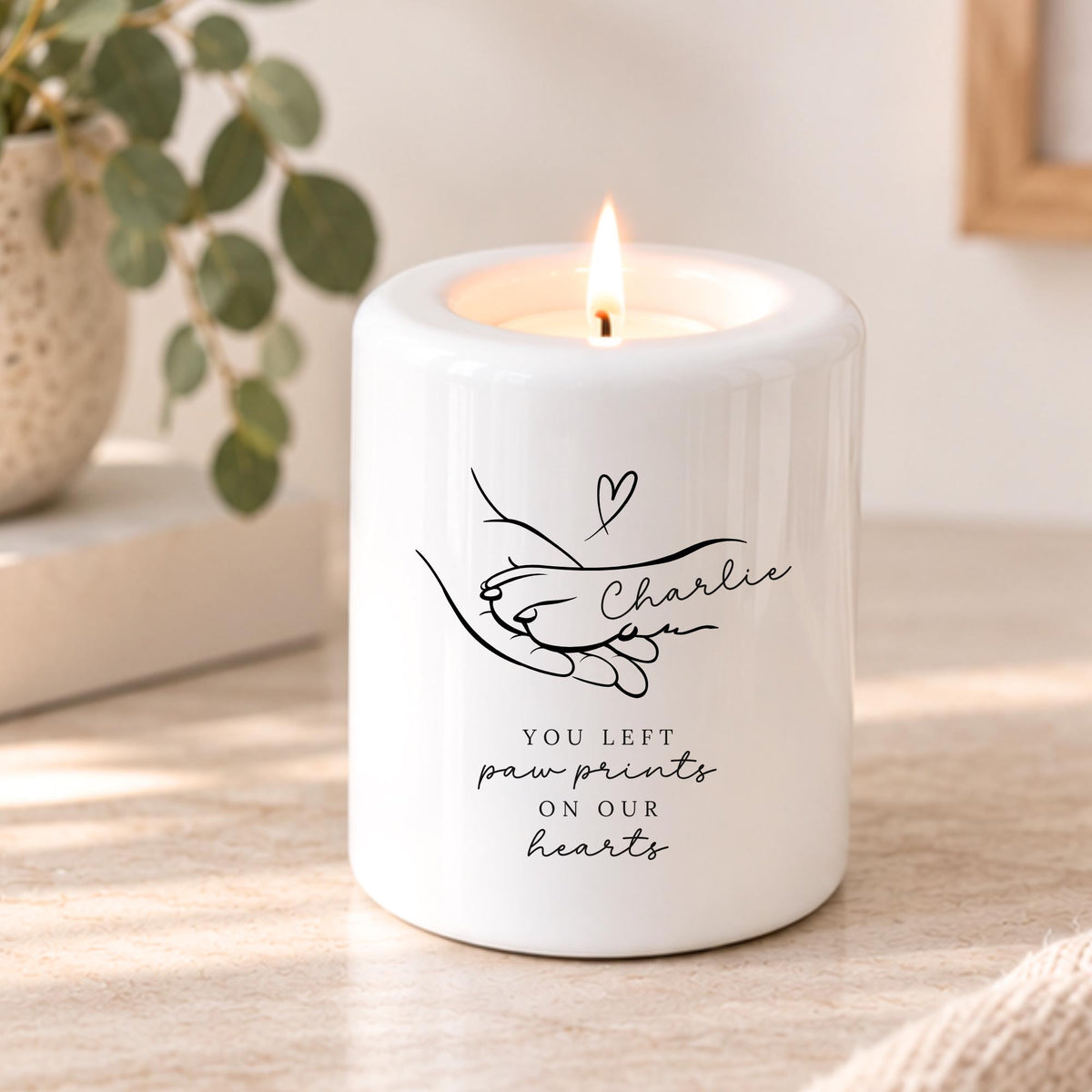 Pet Memorial Candle Tealight Holder Personalised Ceramic Dog Loss Memory Gift