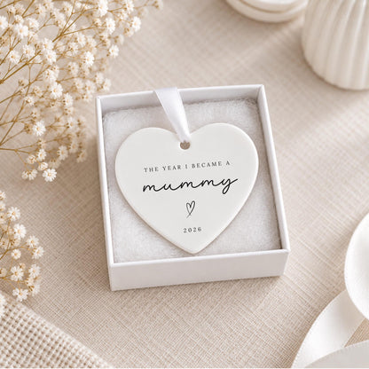 The Year I Became A Mummy Christmas Decoration Personalised Mama Xmas Tree Bauble Ceramic Keepsake Gift
