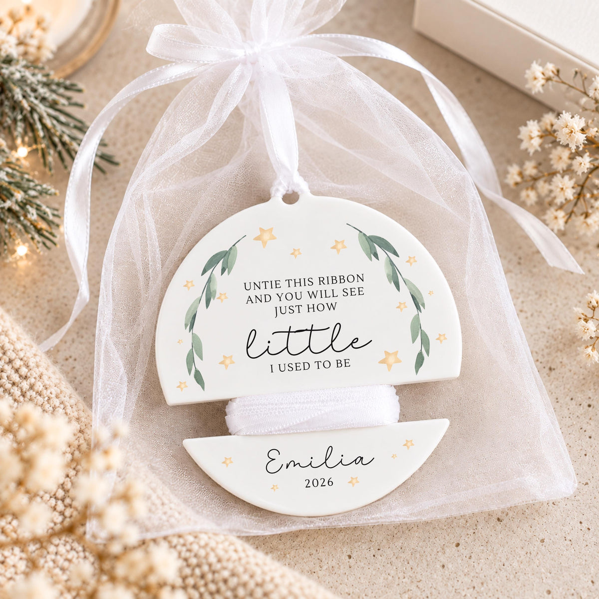 Childs Height Bauble Personalised Christmas Decoration Ribbon Baby Keepsake