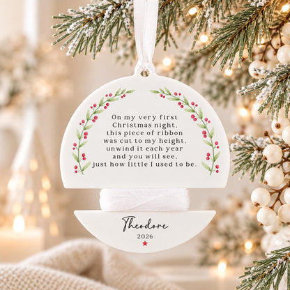 Baby's First Christmas Height Measuring Bauble Personalised Christmas Decoration Ribbon Baby Keepsake