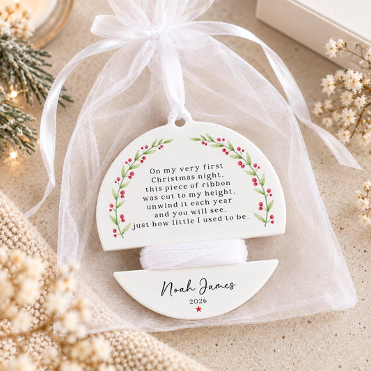 Baby's First Christmas Height Measuring Bauble Personalised Christmas Decoration Ribbon Baby Keepsake