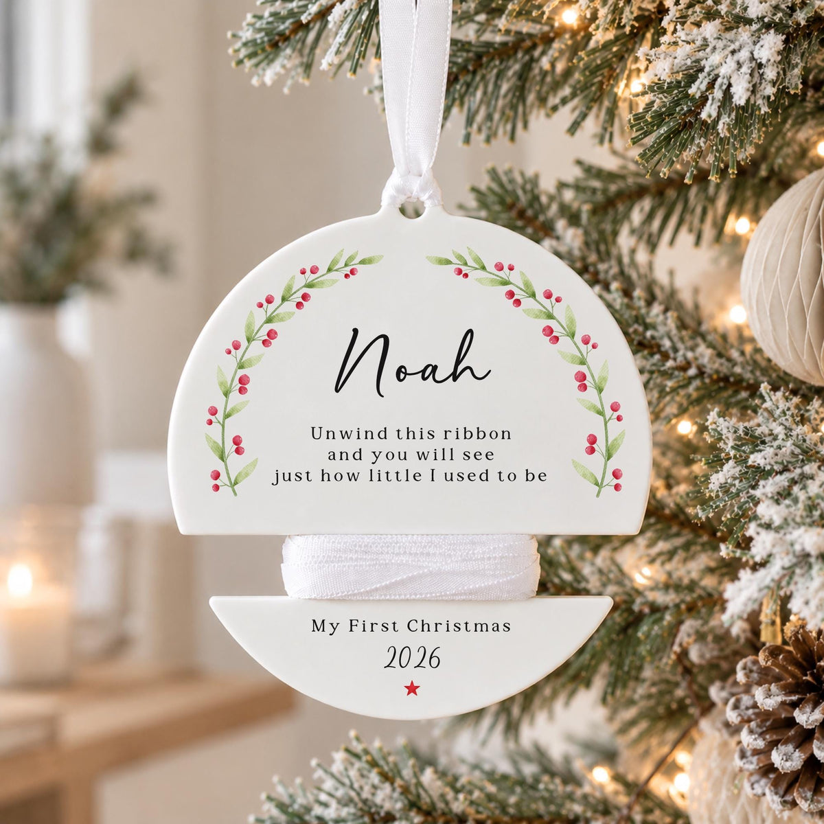Baby's First Christmas Height Measuring Bauble Personalised Christmas Decoration Ribbon Baby Keepsake