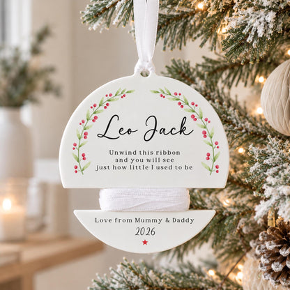 Baby's First Christmas Height Measuring Bauble Personalised Christmas Decoration Ribbon Baby Keepsake