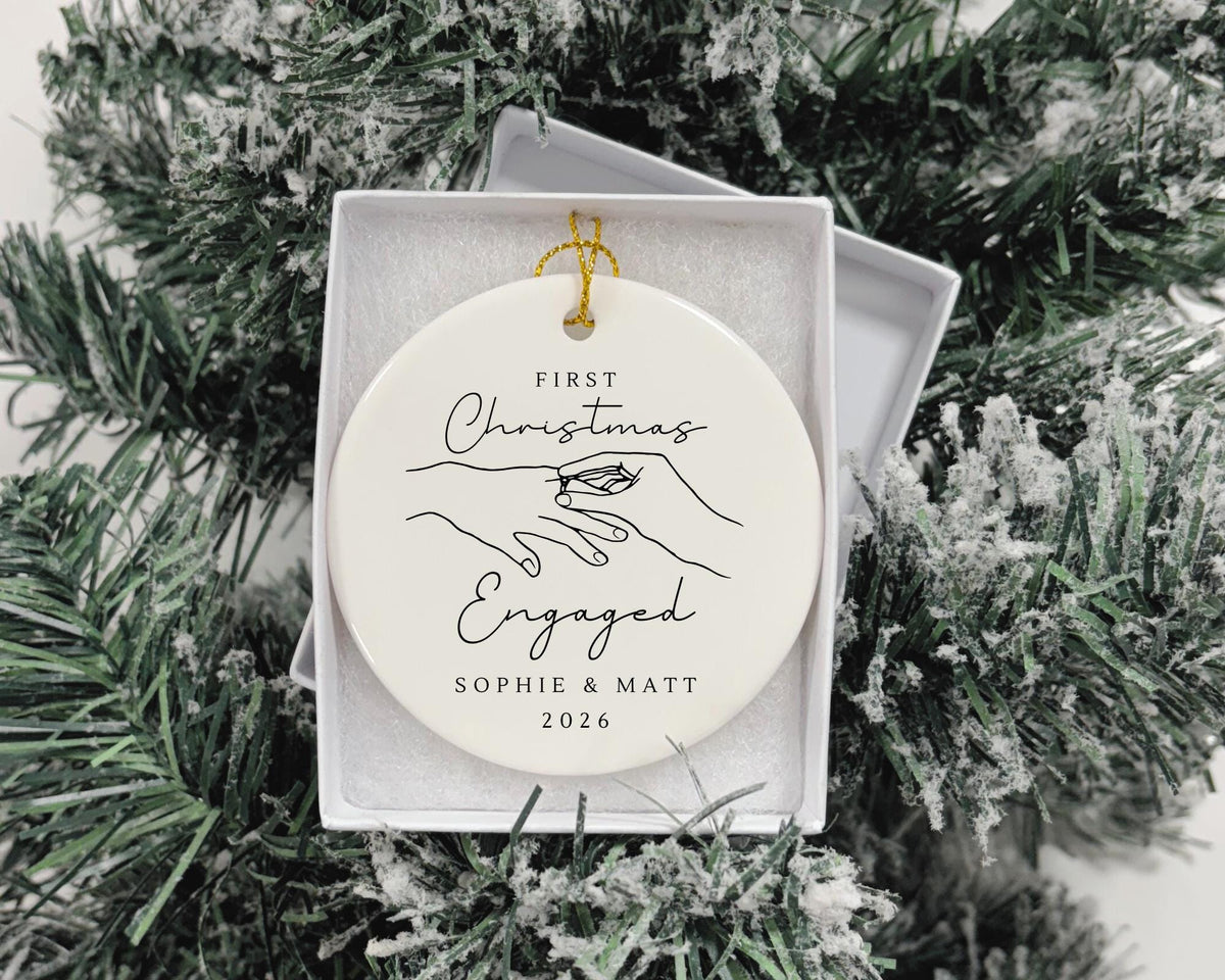 First Christmas Engaged Decoration Personalised Fiance Couple Ornament Gift