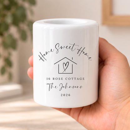 Personalised New Home Tealight Candle Holder Moving House Couple Ceramic Gift