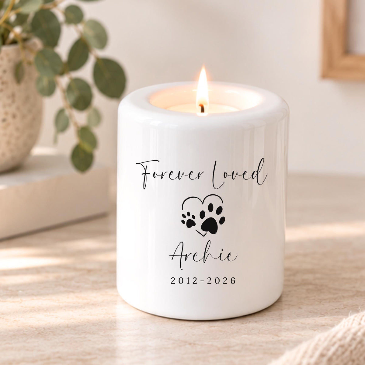 Pet Memorial Candle Tealight Holder Personalised Ceramic Dog Cat Loss Gift