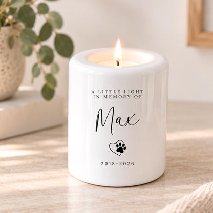 Pet Memorial Candle Tealight Holder Personalised Ceramic Dog Cat Loss Gift
